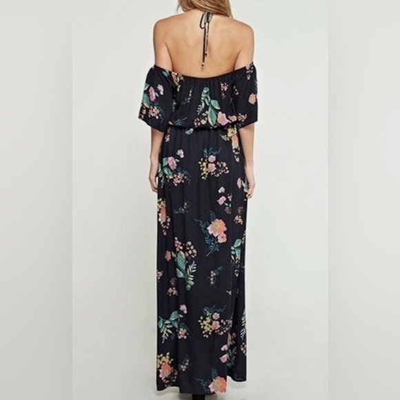 Lovestitch Off-Shoulder Black/Floral Maxi Slit Dress - Picture 2 of 7